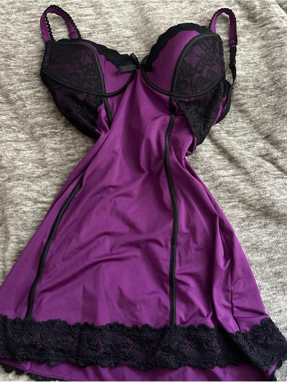 La Vie En Rose Purple Chemise with Black Lace Trim